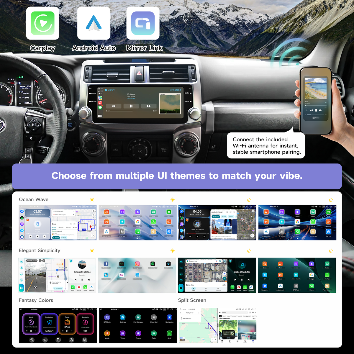 Roadanvi X14 Wireless CarPlay & Android Auto Head Unit for Toyota 4Runner 2010-2023 10.25" 2K QLED, Supports 360° Camera, Android 14, 6GB+128GB