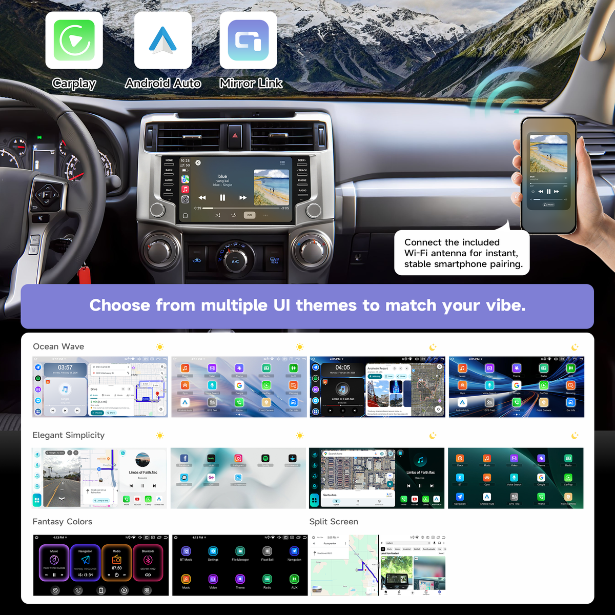 Roadanvi Android 14 Car Stereo for Toyota 4Runner 2010-2023 with Wireless Carplay & Android Auto, 4G LTE, 9" Touch Screen Head Unit, GPS Navigation, Radio, Bluetooth 5.2, 5G WiFi, 6G+128G Black
