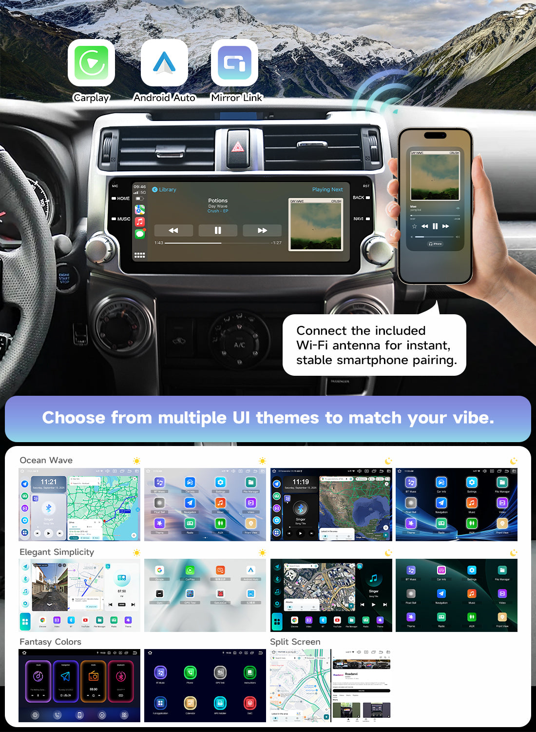 Roadanvi Android 14 2K 10.25" Head Unit for Toyota 4Runner 2010-2023 Wireless Carplay Android Auto 4G LTE WiFi Car Radio 1920×720 QLED Touch Screen Car Stereo DTS GPS Navigation 6G+128G,Silver