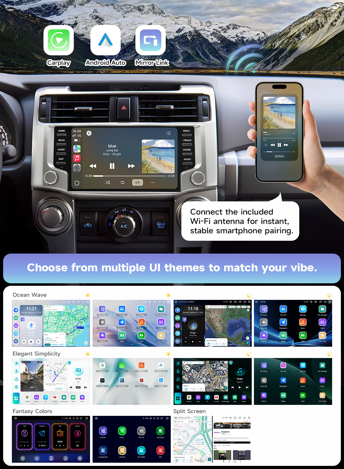 Roadanvi X14 Car Stereo for Toyota 4Runner 2010-2023 with Wireless Carplay & Android Auto,4G LTE, 9" Touch Screen Head Unit, GPS Navigation, Radio, Bluetooth 5.2, 5G WiFi, 6G RAM 128G ROM Silver