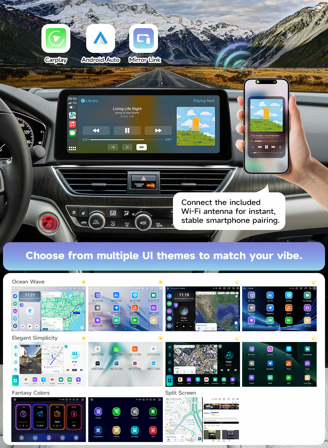 Roadanvi Android 14 12.3" Car Stereo for Honda Accord 10th 2018-2021 Wireless Carplay Andorid Auto WiFi 4G LTE 2K QLED Car Radio GPS Navigation Bluetooth 5.2 Head Unit 6G+128G 1920x720 Touch Screen