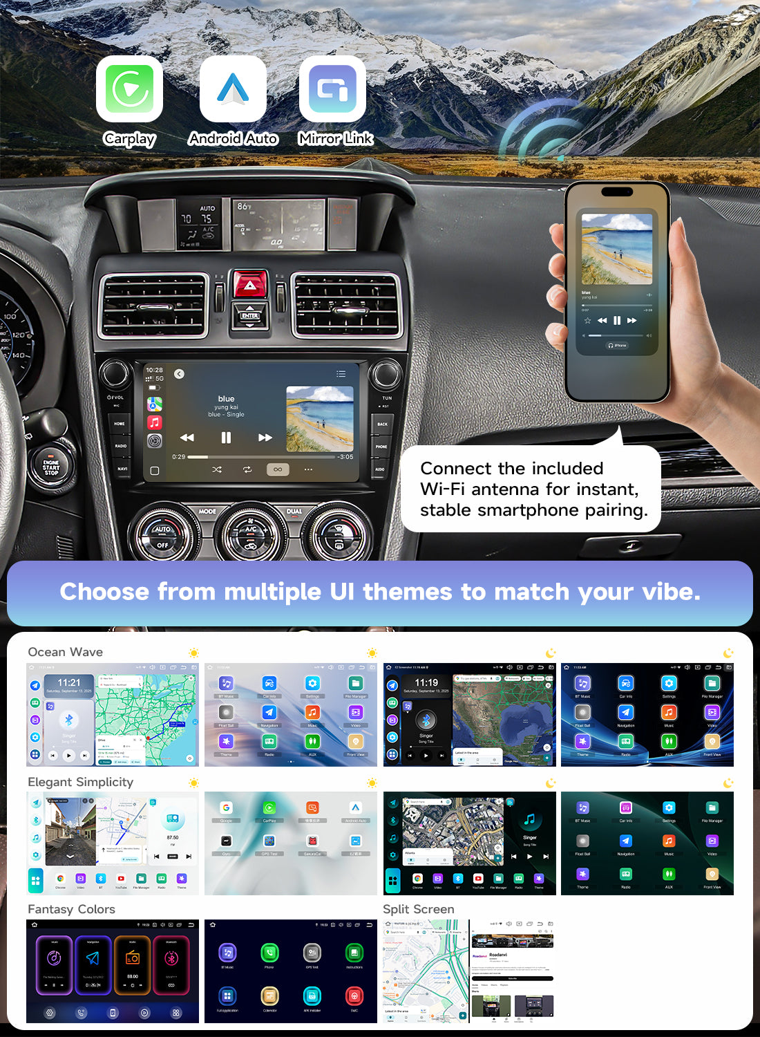 Roadanvi X14 6GB+128GB Car Stereo for Subaru Forester 2015-2018 WRX 2016-2021,Wireless CarPlay Android Auto,Android 14 Head Unit GPS Navigation, 8" QLED Screen Radio, Knobs/Buttons