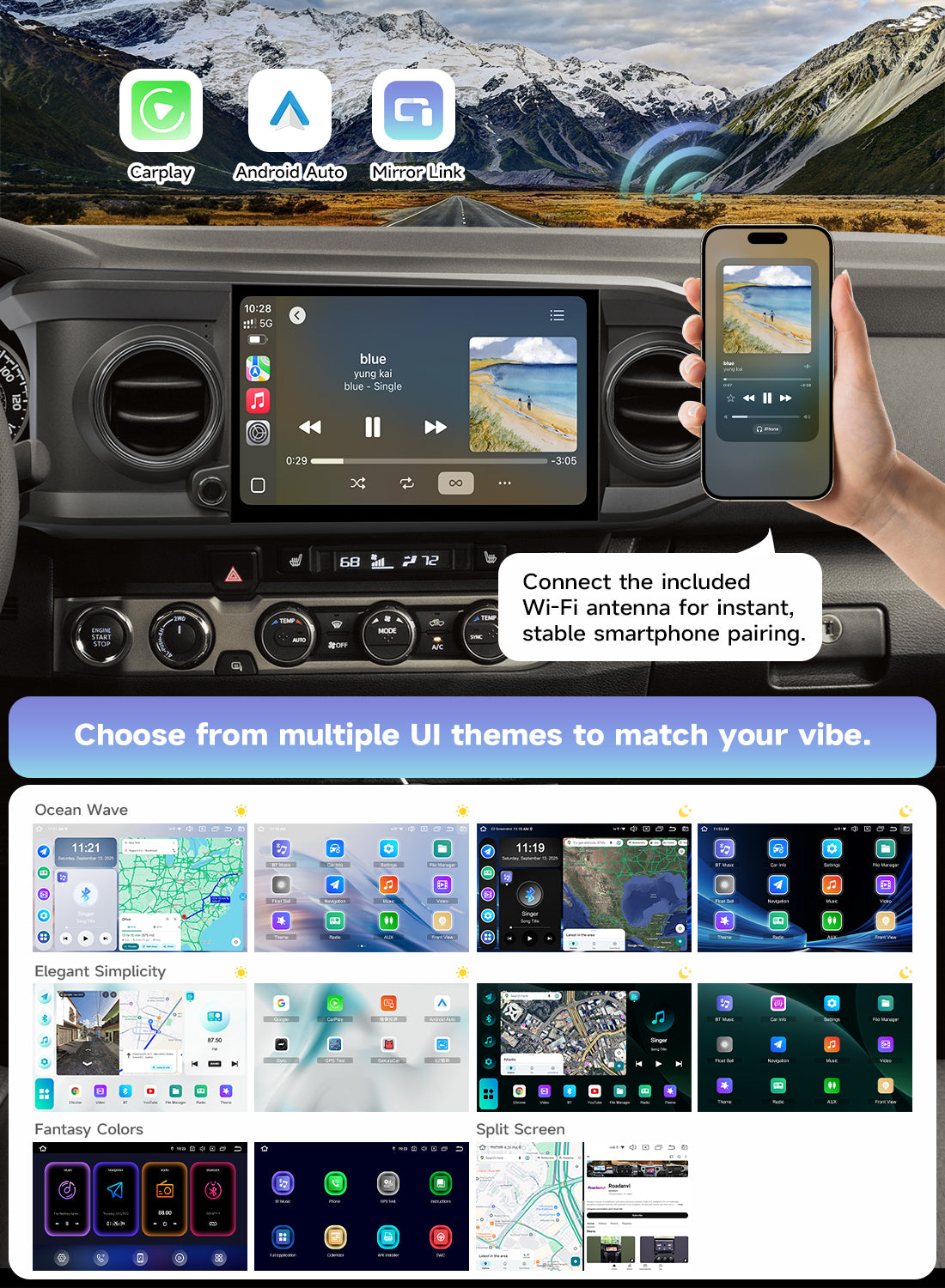 Roadanvi Android 14 11.6" Head Unit for Toyota Tacoma 2016-2023, Wireless CarPlay & Android Auto,6GB+128GB Gyro GPS Navigation, Car Radio,Plug and Play Stereo,knobs,X14 Series