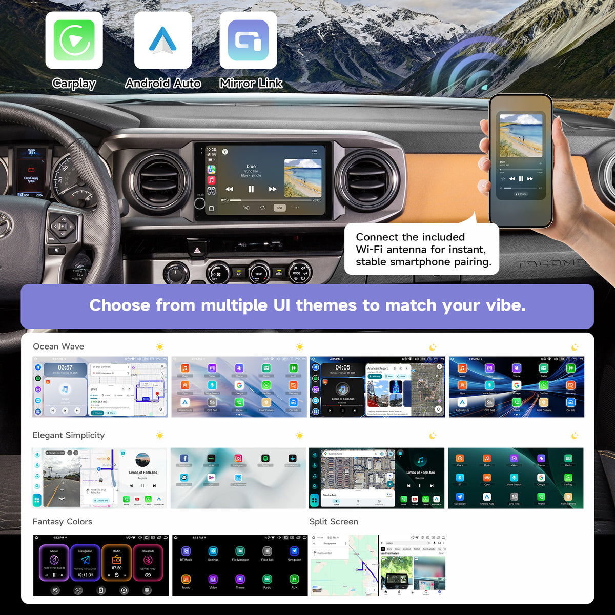 Roadanvi X14 9" Car Radio for Toyota Tacoma 2016-2022 Corolla 2017 2018 Sienna 2014 to 2016 Carplay Android Auto Car Stereo Android 14 6GB+128GB WiFi&4G LTE GPS Navigation with knob