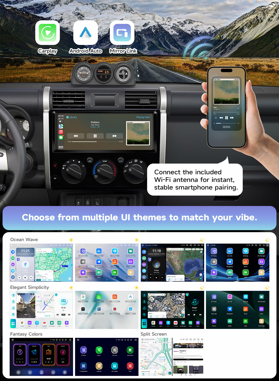 Roadanvi X14 12.3" Radio for Toyota FJ Cruiser 2007-2018,Wireless Apple Carplay Andorid Auto,6GB+128GB Head Unit Bluetooth 5.2 Car Stereo 2K QLED Touchscreen 1920x720 GPS Navigation,Black