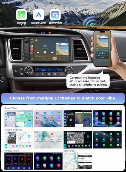 Roadanvi X14 6G+128G 10.2" Car Radio for Toyota Highlander 2015-2019 Wireless Carplay Android Auto Head Unit Car Stereo WiFi 4G LTE GPS Navigation 1280x720 QLED Touch Screen