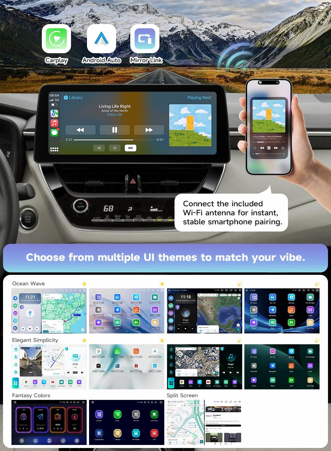 Roadanvi Android 14 6G+128G 12.3" Head Unit for Toyota Corolla 2019-2022 Wireless Carplay Andorid Auto WiFi 4G LTE 1920x720 Car Radio GPS Navigation Bluetooth Car Stereo 2K Touch Screen X14