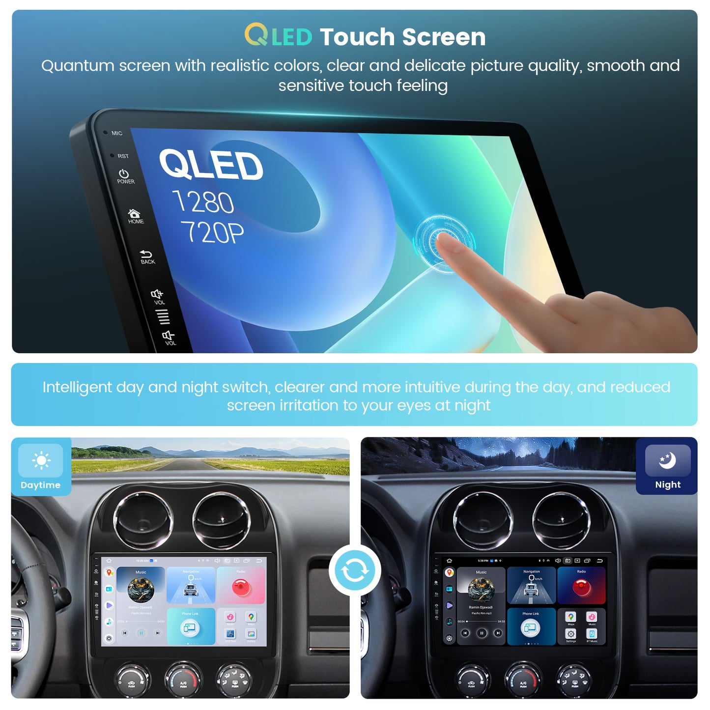 Roadanvi X12 Car Stereo for Jeep Compass 2009-2016 Car Radio Carplay Android Auto Bluetooth WiFi 4G LTE 10.2" QLED 1280x720 Touch Screen Android 12 Head Unit GPS Navigation 4G+64G