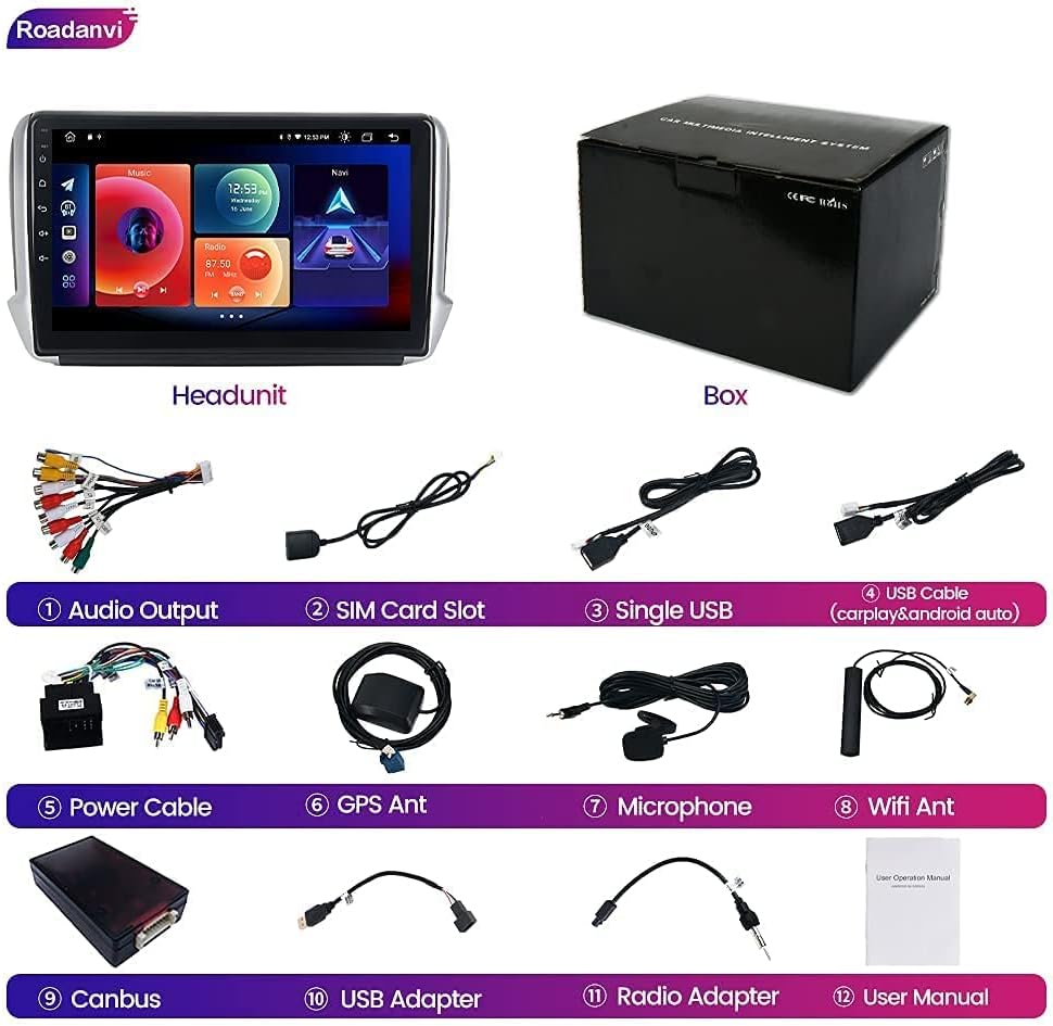 Roadanvi F10 For Peugeot 208 2008 2012 2013 2014 2015 2016 Car GPS Navigation 2.5D Touch Screen Android Video TDA7851 Apple Carplay Radio