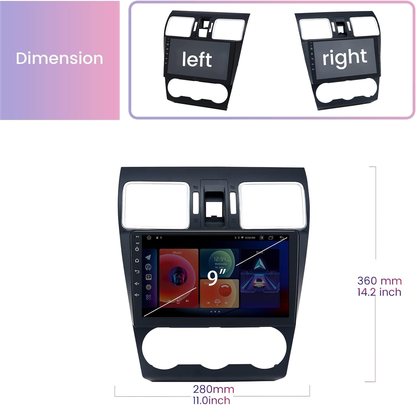 Roadanvi HD 9" Android Car Stereo for Subaru XV Forester WRX 2016 2017 2018 Carplay Android Auto Car Radio 1280x720 IPS Touch Screen GPS Navigation Bluetooth DSP WiFi 4G+64G Head Unit