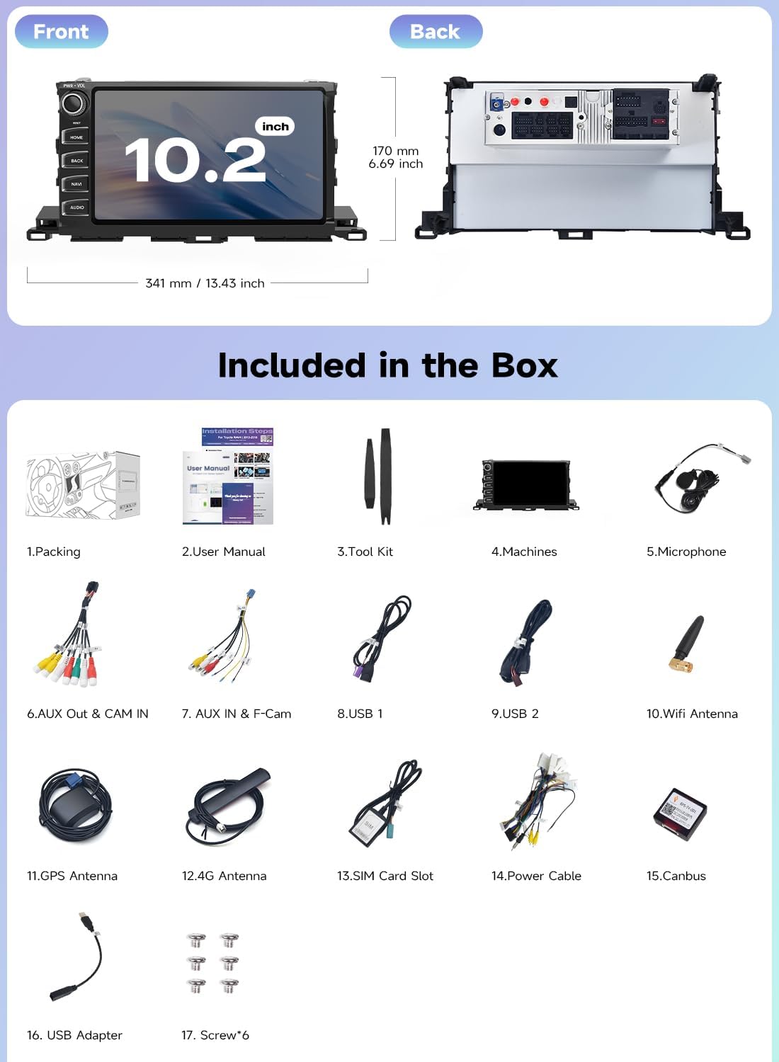 Android 14 6GB+128GB Head Unit for Toyota Highlander 2015-2019, 10.2" Car Stereo Wireless Apple CarPlay & Android Auto 4G LTE WiFi Physical Knobs & Buttons 1280 * 720P QLED Screen X14 Series