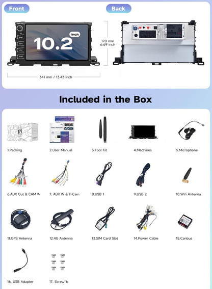 Android 14 6GB+128GB Head Unit for Toyota Highlander 2015-2019, 10.2" Car Stereo Wireless Apple CarPlay & Android Auto 4G LTE WiFi Physical Knobs & Buttons 1280 * 720P QLED Screen X14 Series