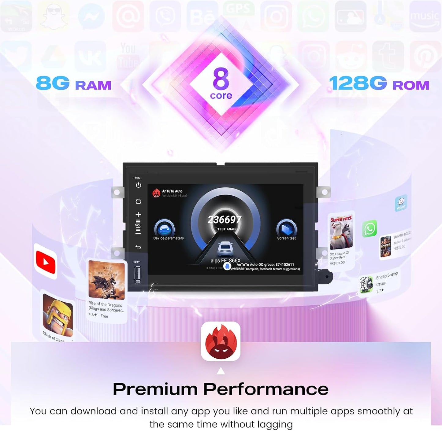 Roadanvi HD 7 Inch 8GB+128GB Double Din Android Car Stereo Auto for F150 F250 F350 Fusion Edge Explorer Expedition Taurus Wireless Carplay Android Car Radio Bluetooth GPS Navigation WiFi DSP Head Unit