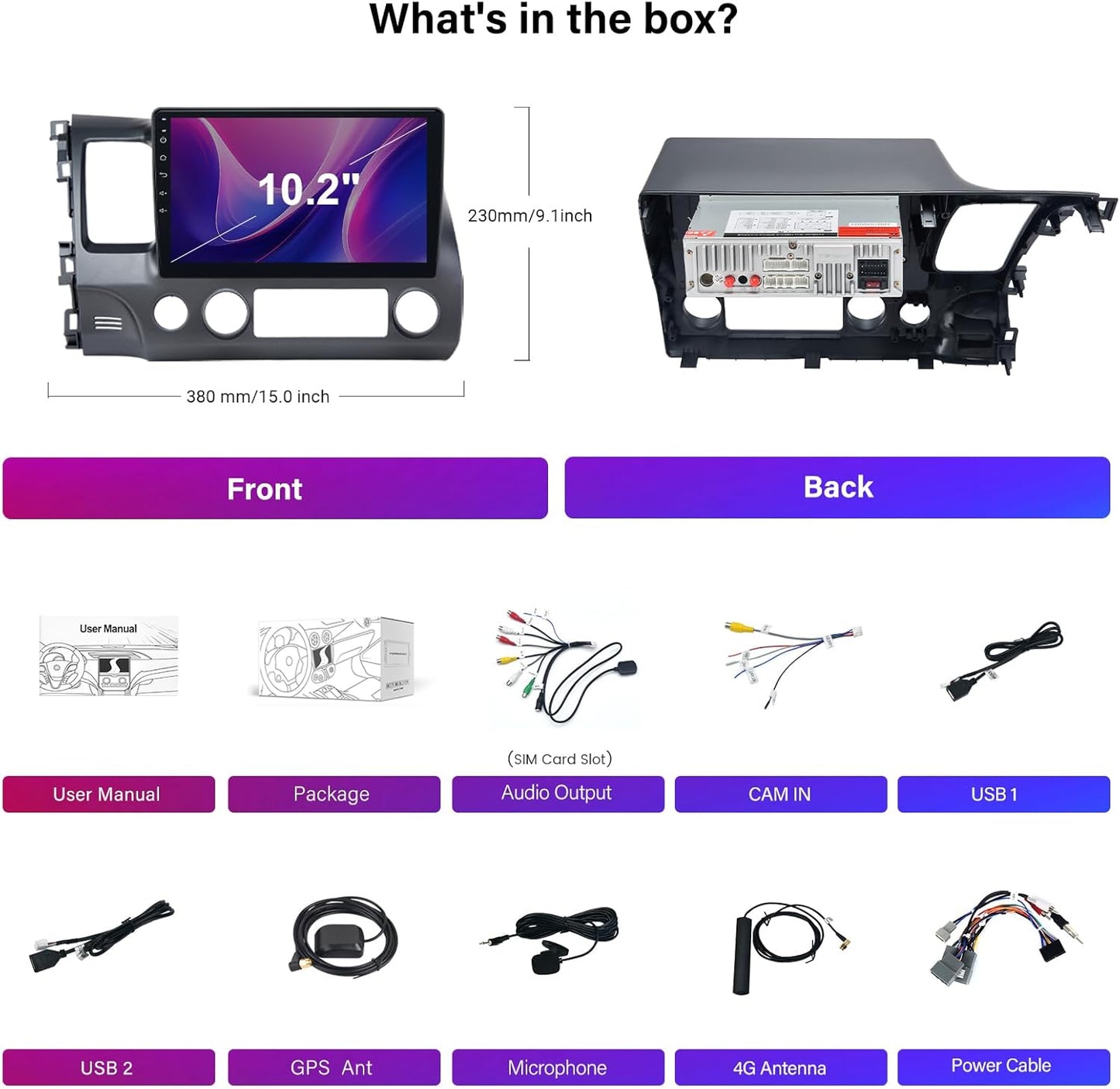 Roadanvi 10.2" Android Car Radio for Honda Civic 8th 2007-2011 with Wireless Carplay, Android Auto, Bluetooth, GPS Navigation, 1280x720 IPS Touch Screen, 8 core,Head Unit,Built-in DSP, 4GB+64GB