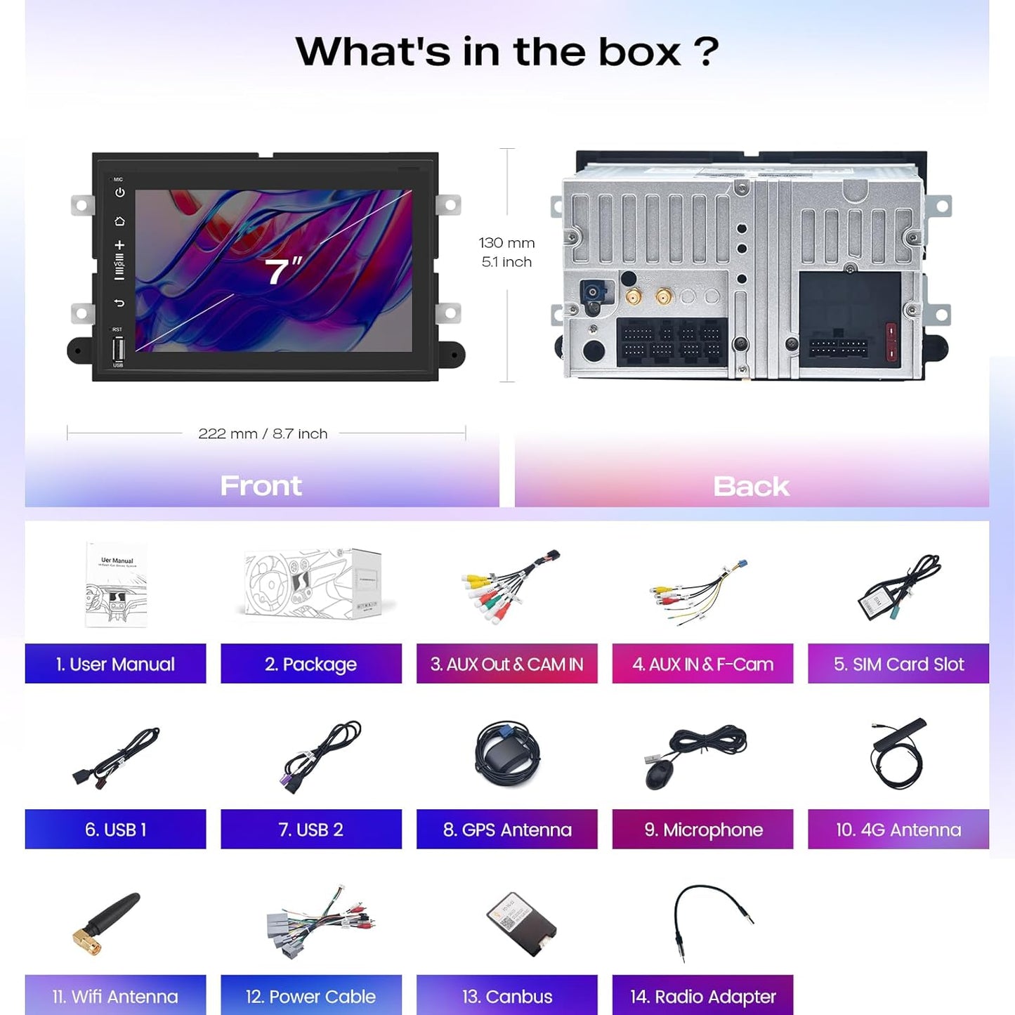 Roadanvi HD 7 Inch 8GB+128GB Double Din Android Car Stereo Auto for F150 F250 F350 Fusion Edge Explorer Expedition Taurus Wireless Carplay Android Car Radio Bluetooth GPS Navigation WiFi DSP Head Unit