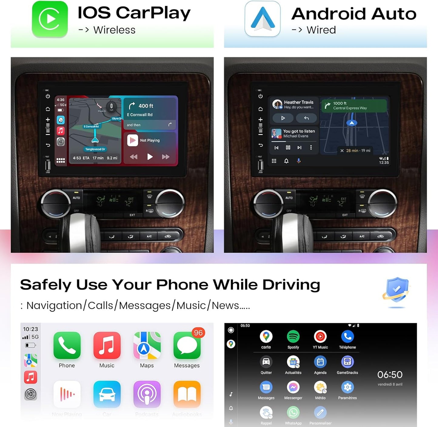 Roadanvi HD 7 Inch 8GB+128GB Double Din Android Car Stereo Auto for F150 F250 F350 Fusion Edge Explorer Expedition Taurus Wireless Carplay Android Car Radio Bluetooth GPS Navigation WiFi DSP Head Unit