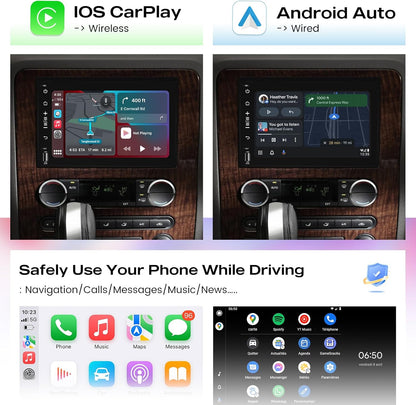 Roadanvi HD 7 Inch 8GB+128GB Double Din Android Car Stereo Auto for F150 F250 F350 Fusion Edge Explorer Expedition Taurus Wireless Carplay Android Car Radio Bluetooth GPS Navigation WiFi DSP Head Unit
