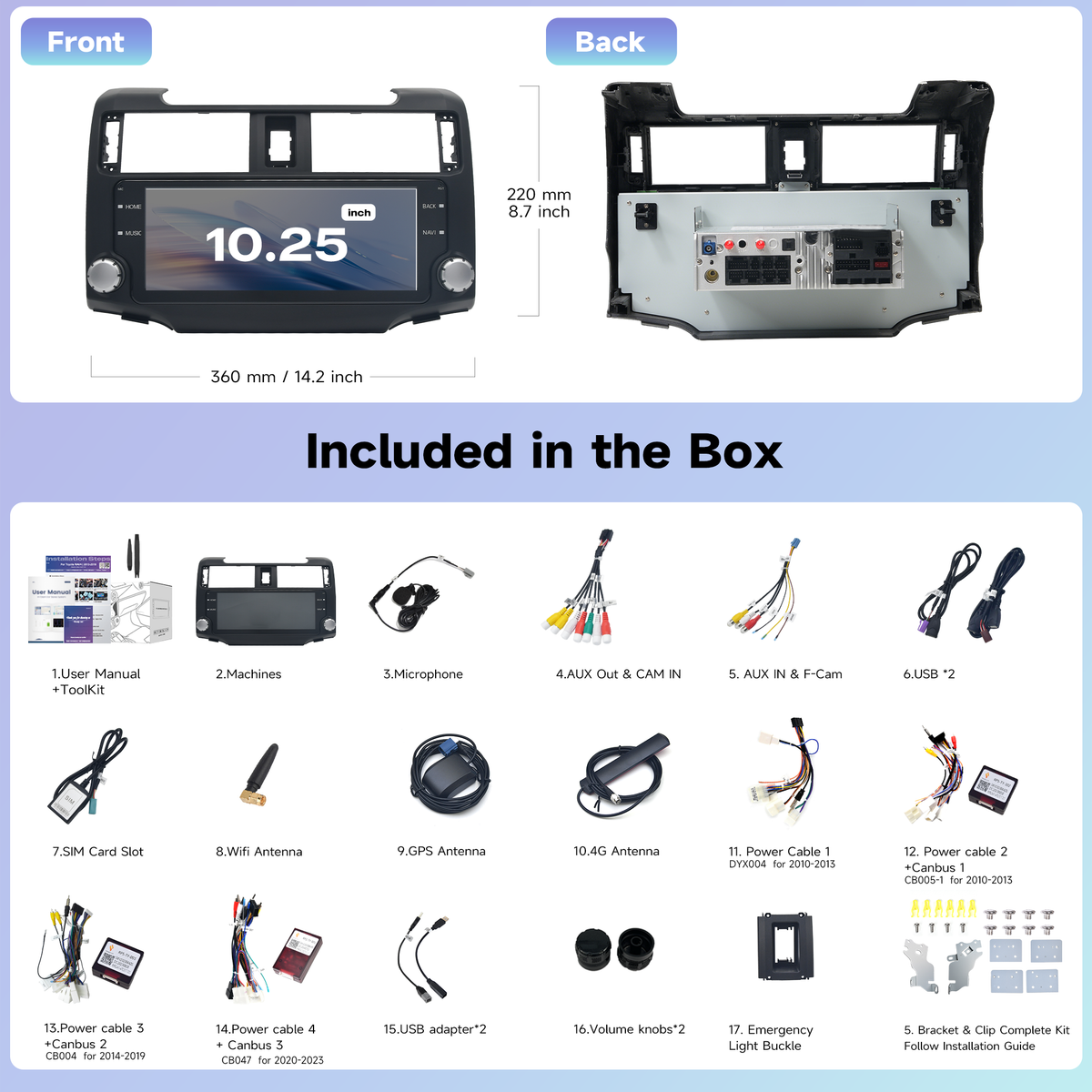 Roadanvi X14 Wireless CarPlay & Android Auto Head Unit for Toyota 4Runner 2010-2023 10.25" 2K QLED, Supports 360° Camera, Android 14, 6GB+128GB