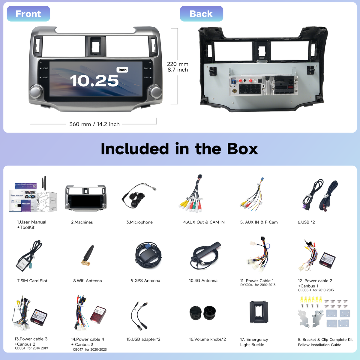 Roadanvi X14 Wireless CarPlay & Android Auto Head Unit for Toyota 4Runner 2010-2023 10.25" 2K QLED, Supports 360° Camera, Android 14, 6GB+128GB