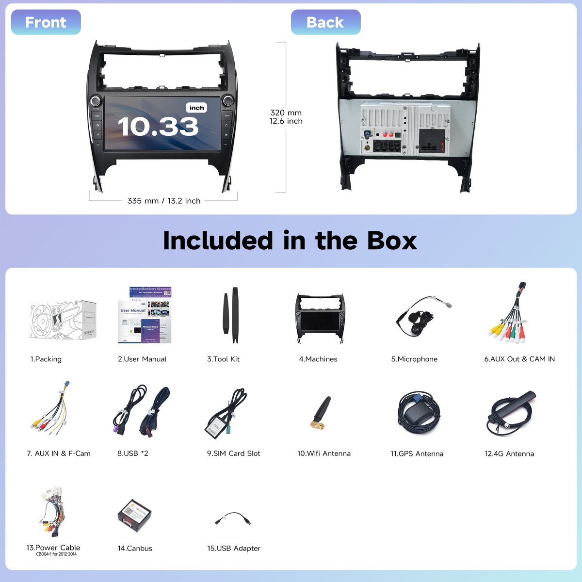 Roadanvi X14 6G+128G Car Stereo for Toyota Camry 2012 2013 2014 Wireless Carplay Android Auto Car Radio Bluetooth 5.2 Android 14 Head Unit GPS Navigation WiFi 4G LTE 10.33" QLED Touch Screen