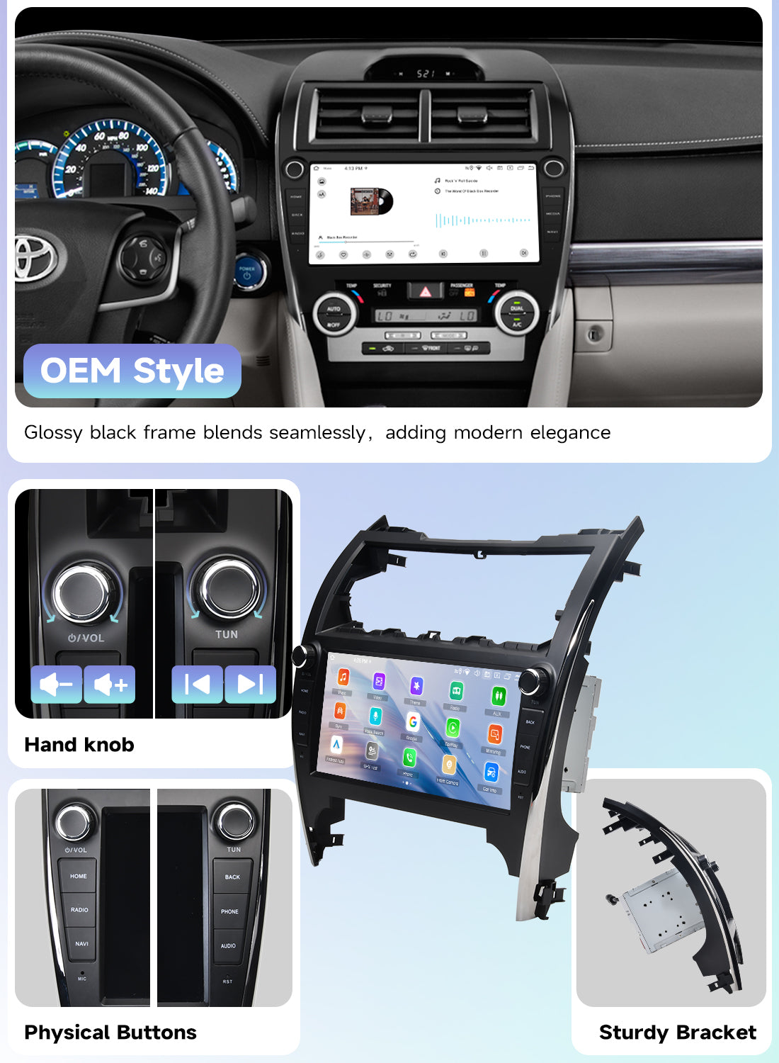 Roadanvi X14 6G+128G Car Stereo for Toyota Camry 2012 2013 2014 Wireless Carplay Android Auto Car Radio Bluetooth 5.2 Android 14 Head Unit GPS Navigation WiFi 4G LTE 10.33" QLED Touch Screen