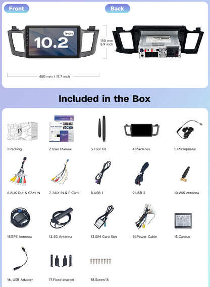 Roadanvi Android 14 10.2" Car Stereo for Toyota RAV4 2013-2018,Wireless Carplay, Android Auto, 6G RAM+128G ROM, Bluetooth 5.2, Head Unit GPS Navigation, QLED Touch Screen, WiFi, and 4G LTE,X14 Series