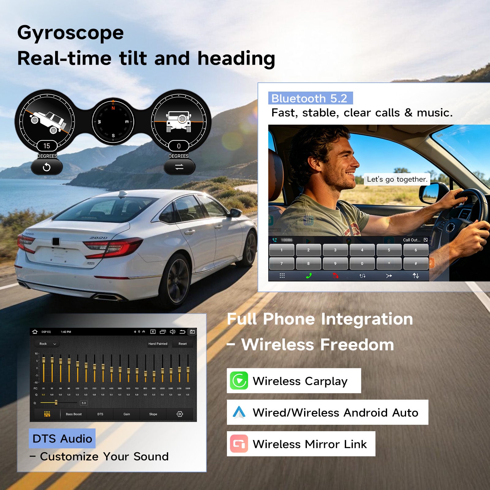 Roadanvi Android 14 12.3" Car Stereo for Honda Accord 10th 2018-2021 Wireless Carplay Andorid Auto 6G+128G WiFi 4G LTE 2K QLED Touch Screen Car Radio GPS Navigation Bluetooth 5.2 Head Unit wirh knobs