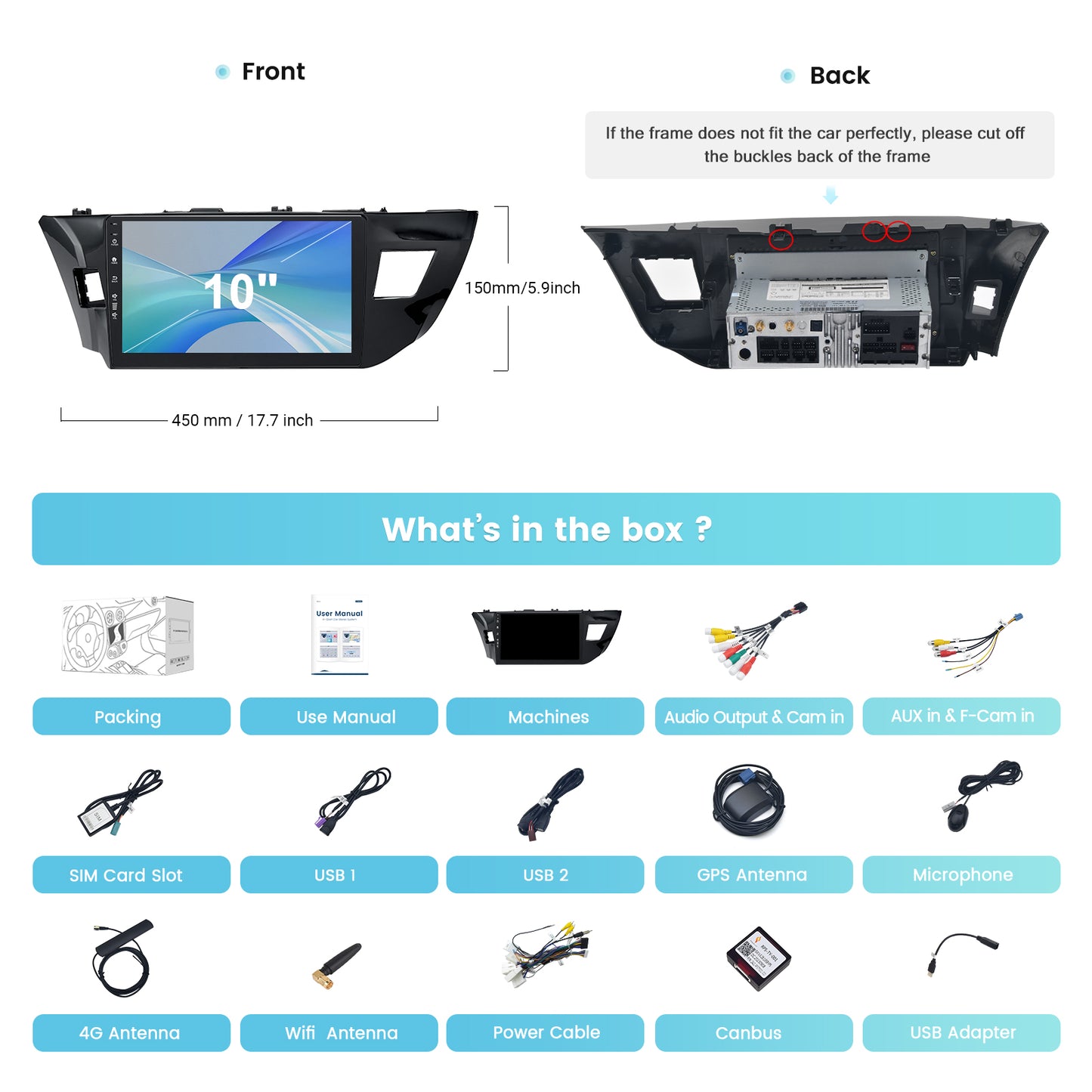 Roadanvi X12 10.2" Android 12 Car Stereo for Toyota Corolla 2014 2015 2016 Carplay Android Auto Car Radio WiFi+4G LTE 1280x720 QLED Touch Screen Head Unit Bluetooth 4GB+64GB GPS Navigation