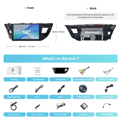 Roadanvi X12 10.2" Android 12 Car Stereo for Toyota Corolla 2014 2015 2016 Carplay Android Auto Car Radio WiFi+4G LTE 1280x720 QLED Touch Screen Head Unit Bluetooth 4GB+64GB GPS Navigation