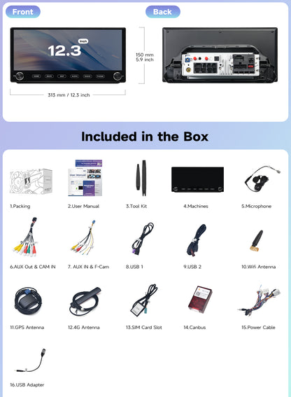 Roadanvi X14 12.3" 6G+128G Car Stereo for Toyota RAV4 2019-2022 Wireless Apple Carplay Android Auto Car Radio Bluetooth5.2 Android 14 Head Unit QLED Touch Screen 1920x720 GPS Navigation with knobs