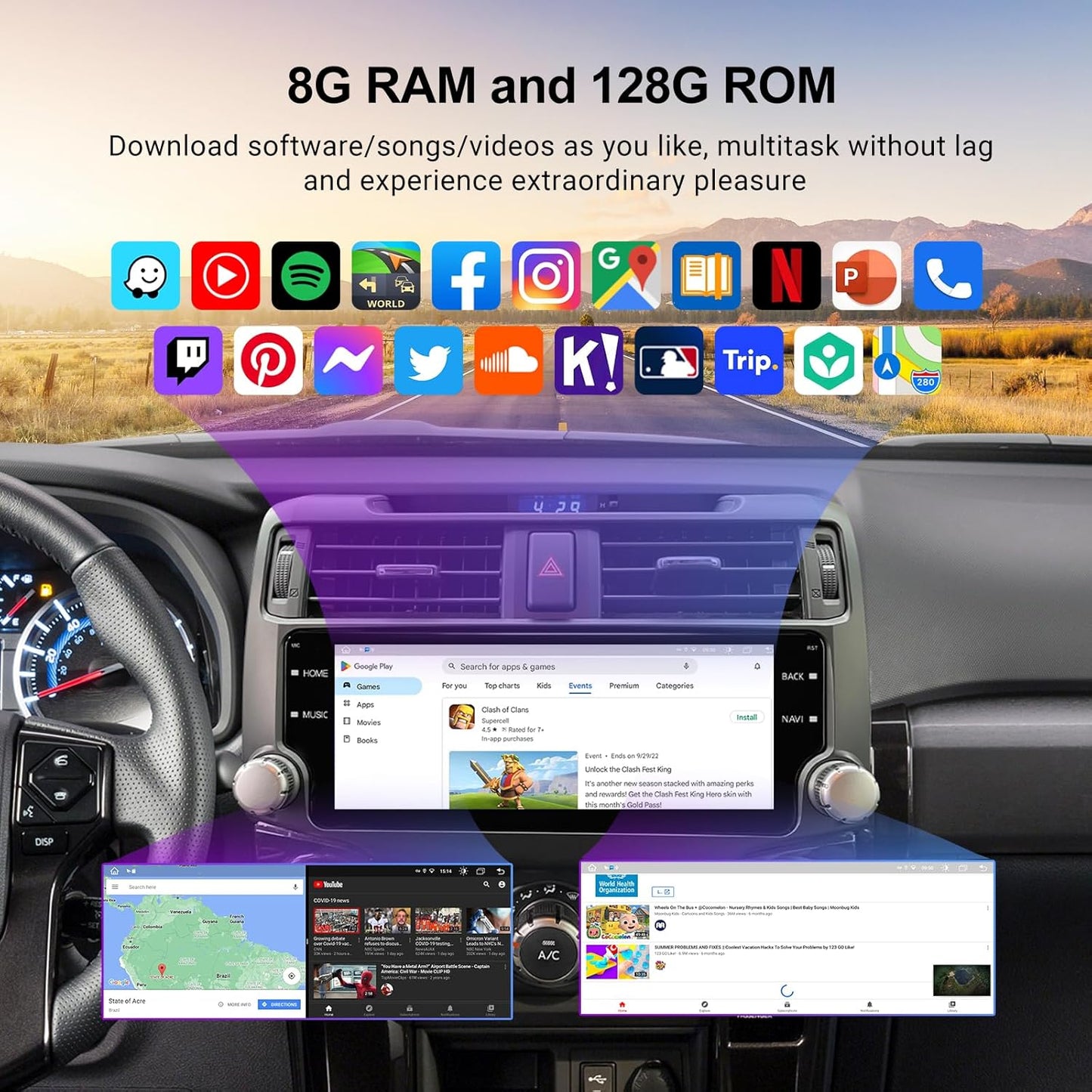 Roadanvi HD 10.25" 8G+128G Android Car Stereo for Toyota 4Runner 2014 2015 2016 2017 2018 2019 Wireless Carplay Android Auto Car Radio GPS Navigation DSP QLED Touch Screen Head Unit