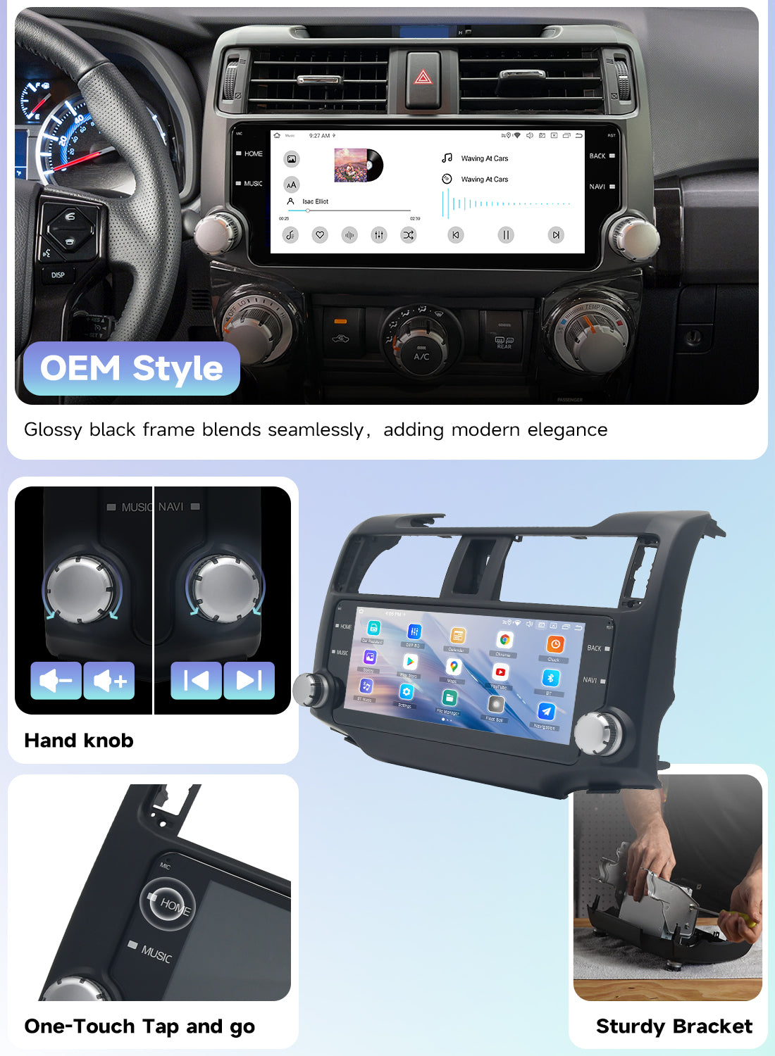 Roadanvi X14 6G+128G 10.25" Head Unit for Toyota 4Runner 2010-2023 Wireless Carplay Android Auto 4G LTE Car Radio 2K 1920×720 QLED Touch Screen Car Stereo Android 14 GPS Navigation,Black