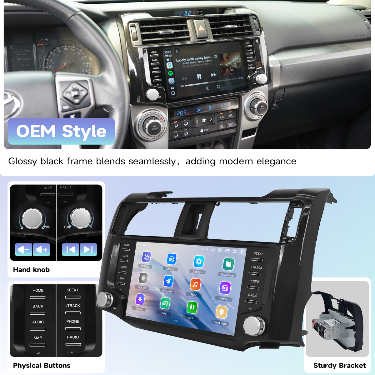 Roadanvi Android 14 Car Stereo for Toyota 4Runner 2010-2023 with Wireless Carplay & Android Auto, 4G LTE, 9" Touch Screen Head Unit, GPS Navigation, Radio, Bluetooth 5.2, 5G WiFi, 6G+128G Black