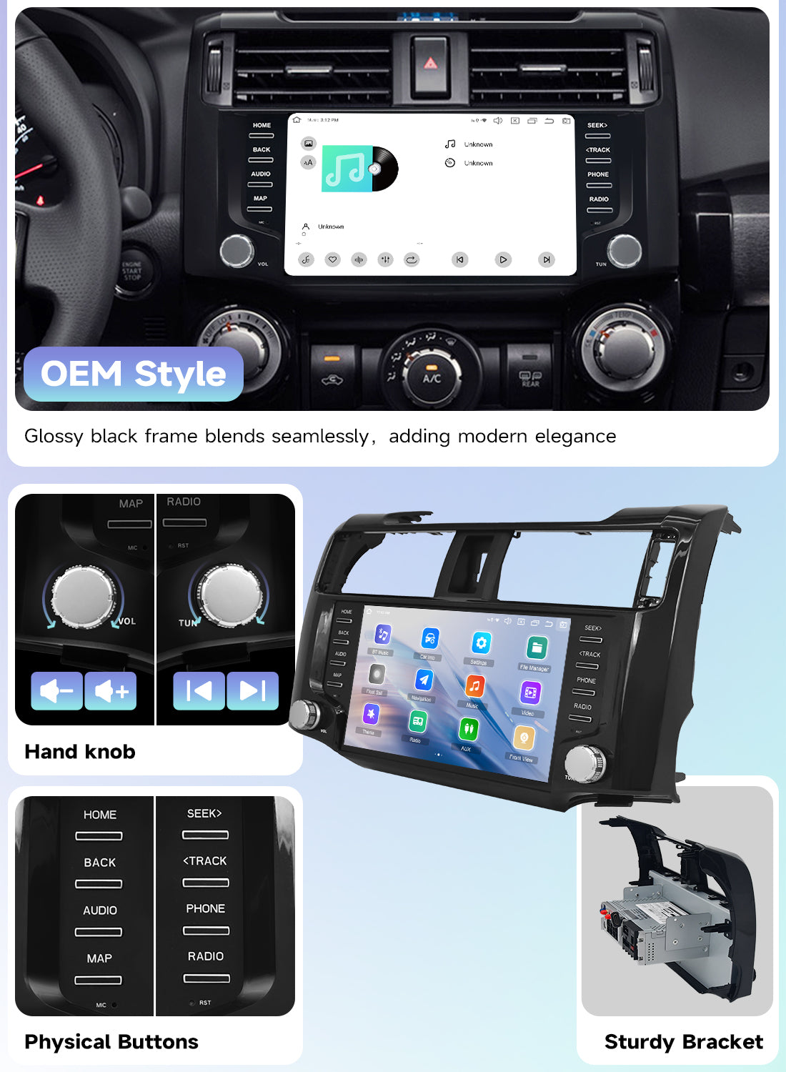 Roadanvi Android 14 Car Stereo for Toyota 4Runner 2010-2023 with Wireless Carplay & Android Auto, 4G LTE, 9" Touch Screen Head Unit, GPS Navigation, Radio, Bluetooth 5.2, 5G WiFi, 6G+128G Black