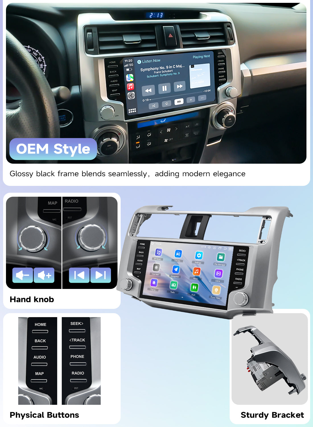 Roadanvi X14 Car Stereo for Toyota 4Runner 2010-2023 with Wireless Carplay & Android Auto,4G LTE, 9" Touch Screen Head Unit, GPS Navigation, Radio, Bluetooth 5.2, 5G WiFi, 6G RAM 128G ROM Silver