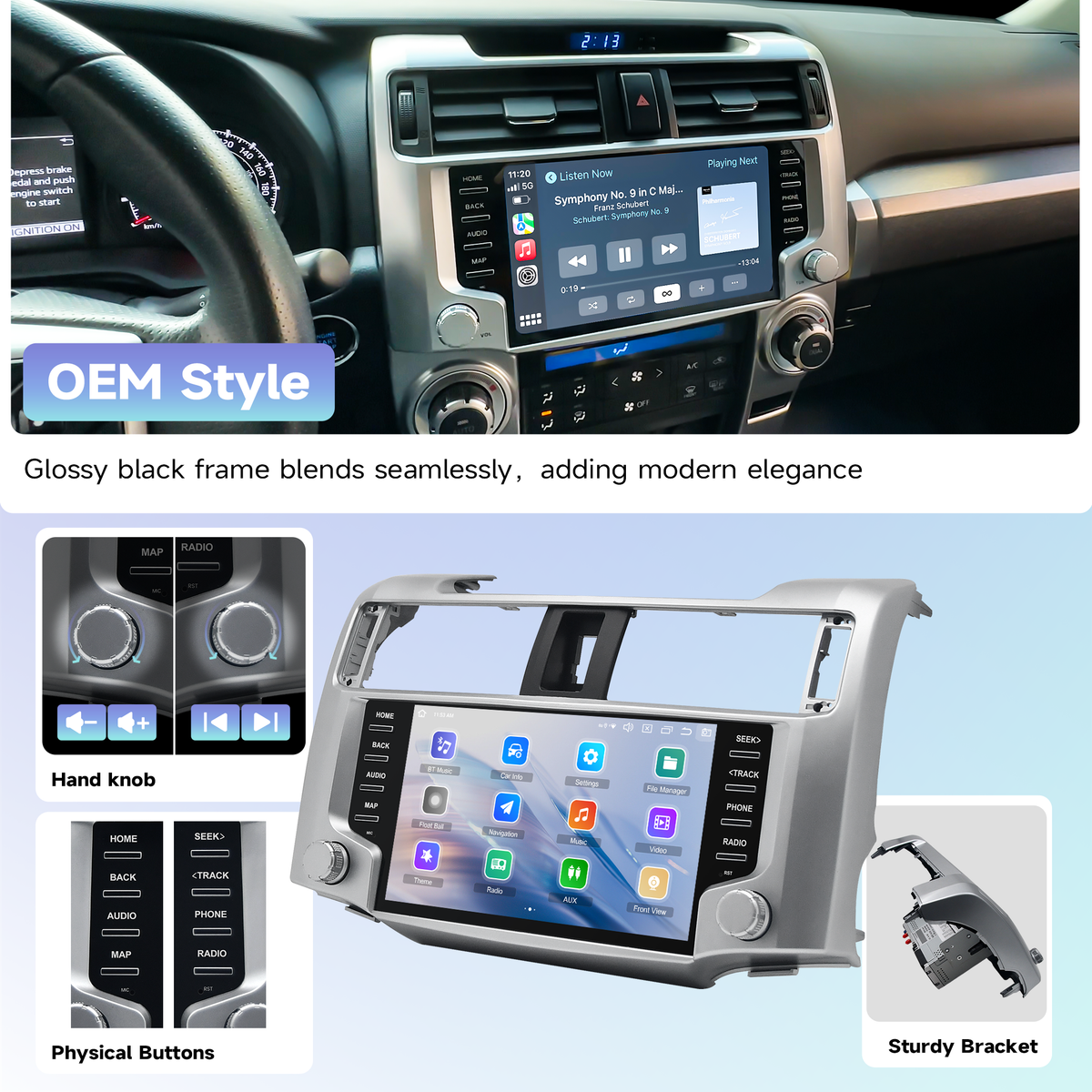 Roadanvi Android 14 Car Stereo for Toyota 4Runner 2010-2023 with Wireless Carplay & Android Auto, 4G LTE, 9" Touch Screen Head Unit, GPS Navigation, Radio, Bluetooth 5.2, 5G WiFi, 6G+128G Black