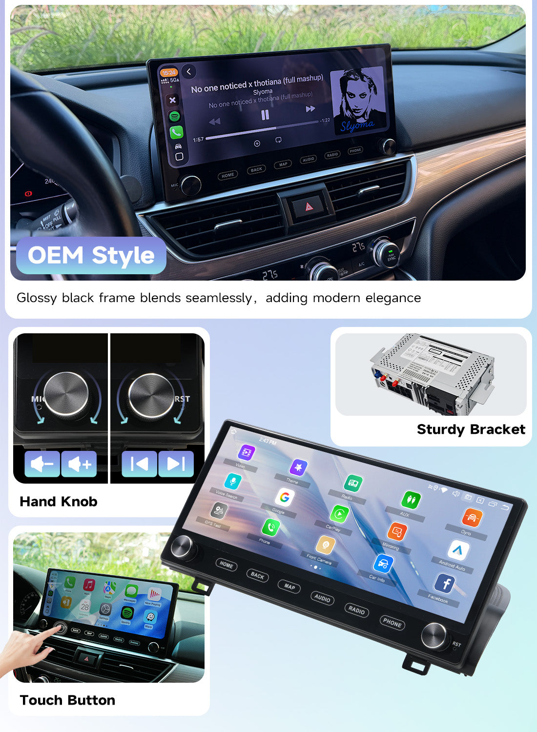 Roadanvi Android 14 12.3" Car Stereo for Honda Accord 10th 2018-2021 Wireless Carplay Andorid Auto 6G+128G WiFi 4G LTE 2K QLED Touch Screen Car Radio GPS Navigation Bluetooth 5.2 Head Unit wirh knobs