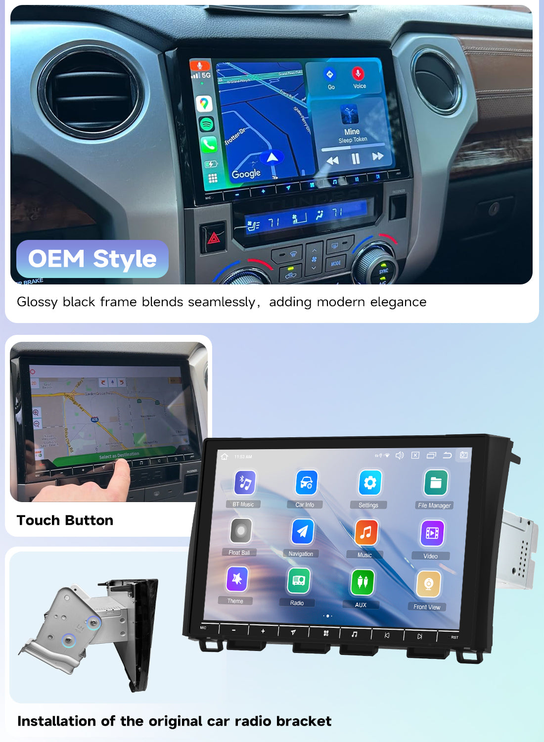 Roadanvi Android 14 Car Stereo for Toyota Tundra 2014-2021, Wireless Apple CarPlay & Android Auto, 6GB RAM 128GB ROM, 5G WiFi/4G LTE, 10.2" QLED Touchscreen Radio, Bluetooth 5.2, X14 GPS Navigation