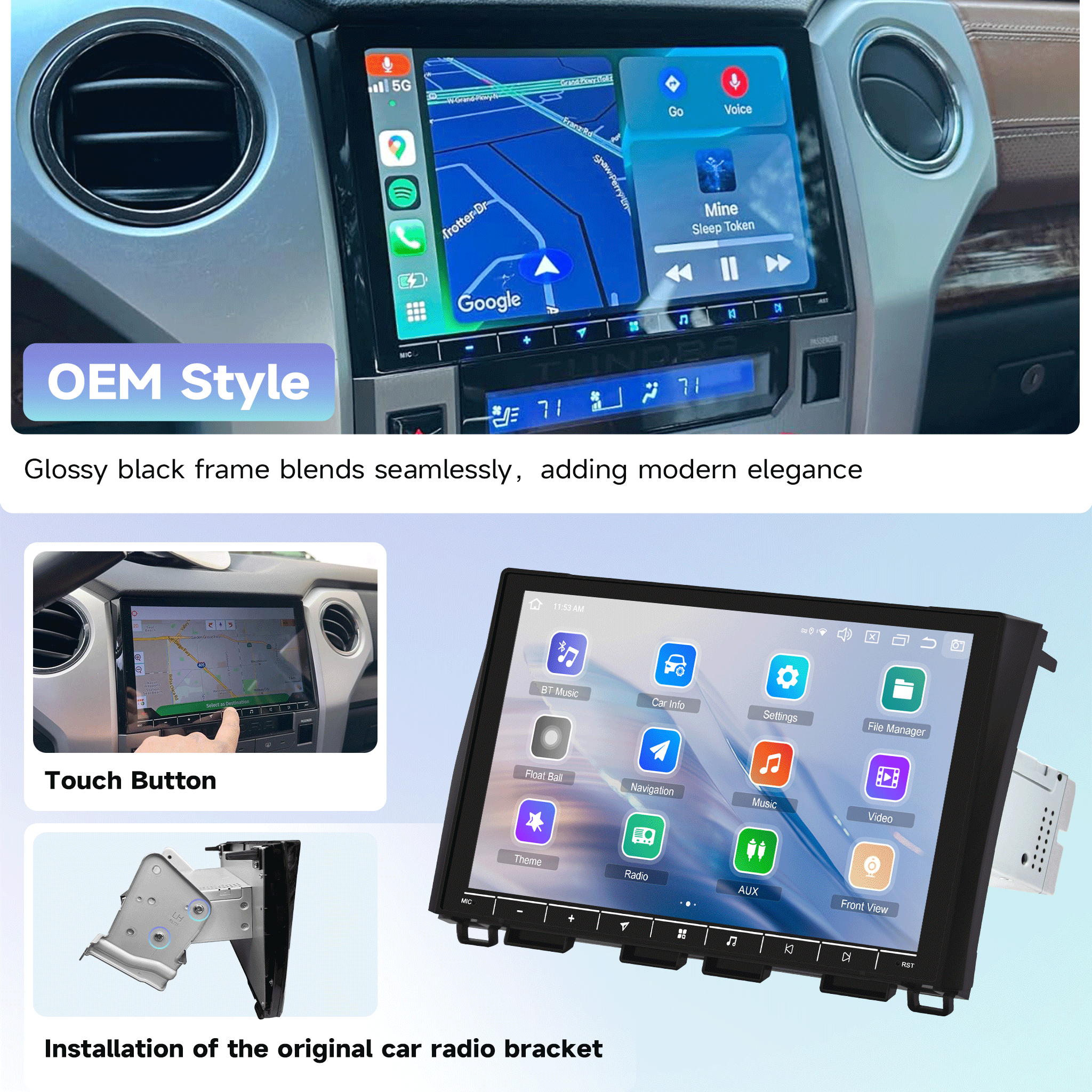 Roadanvi Android 14 Car Stereo for Toyota Tundra 2014-2021, Wireless Apple CarPlay & Android Auto, 6GB RAM 128GB ROM, 5G WiFi/4G LTE, 10.2" QLED Touchscreen Radio, Bluetooth 5.2, X14 GPS Navigation