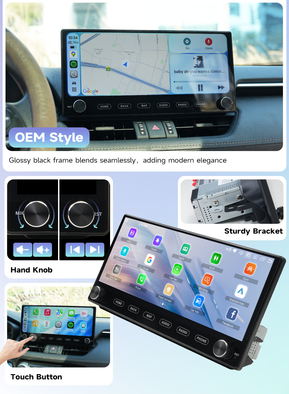 Roadanvi X14 12.3" 6G+128G Car Stereo for Toyota RAV4 2019-2022 Wireless Apple Carplay Android Auto Car Radio Bluetooth5.2 Android 14 Head Unit QLED Touch Screen 1920x720 GPS Navigation with knobs