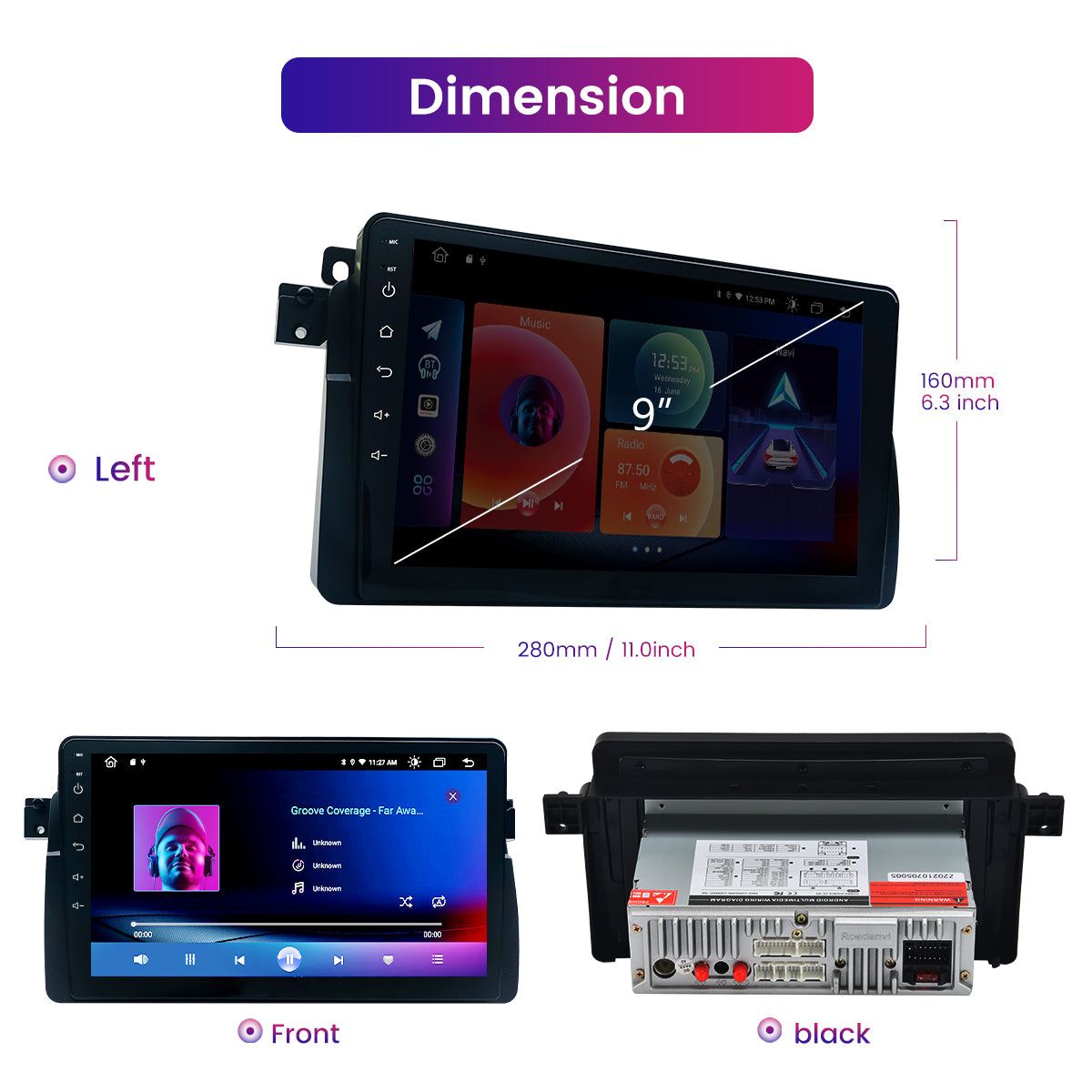 Roadanvi F10 For 1998-2006 BMW E46 Android Auto Radio Carplay bluetooth 5.0 4GB RAM + 64GB ROM 9 "Touchscreen 1280x720 DAB Wifi Bluetooth Auto GPS Navigatie