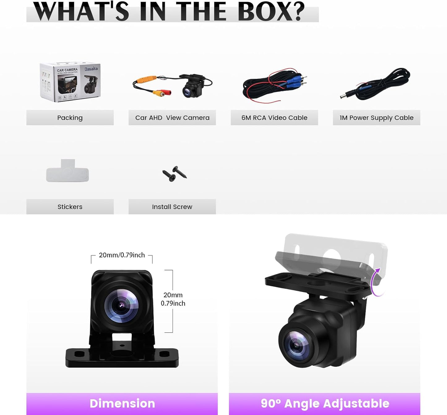 Roadanvi AHD 1080P Reverse/Front Rear View Camera, 170° Wide Angle HD Night Vision Front Camera, IP68 Waterproof Universal Camera, Fisheye Correction Backup Cams Reversing Parking Kit