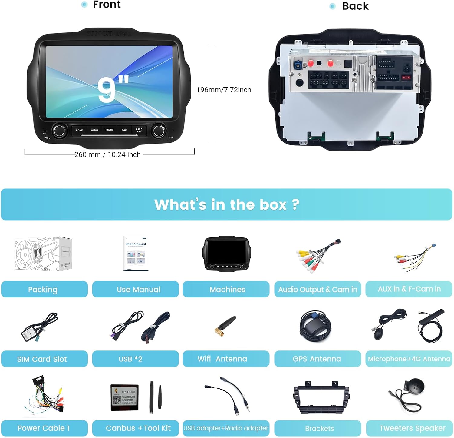 Roadanvi X12 Car Radio for Jeep Renegade 2015-2022 Wireless Carplay Android Auto GPS Car Stereo 9" Touch Screen Head Unit Car Stereo Navigation Bluetooth WiFi 4G LTE