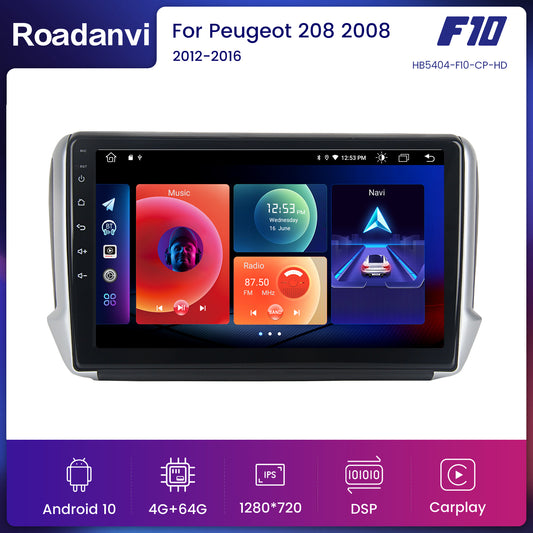 Roadanvi F10 For Peugeot 208 2008 2012 2013 2014 2015 2016 Car GPS Navigation 2.5D Touch Screen Android Video TDA7851 Apple Carplay Radio