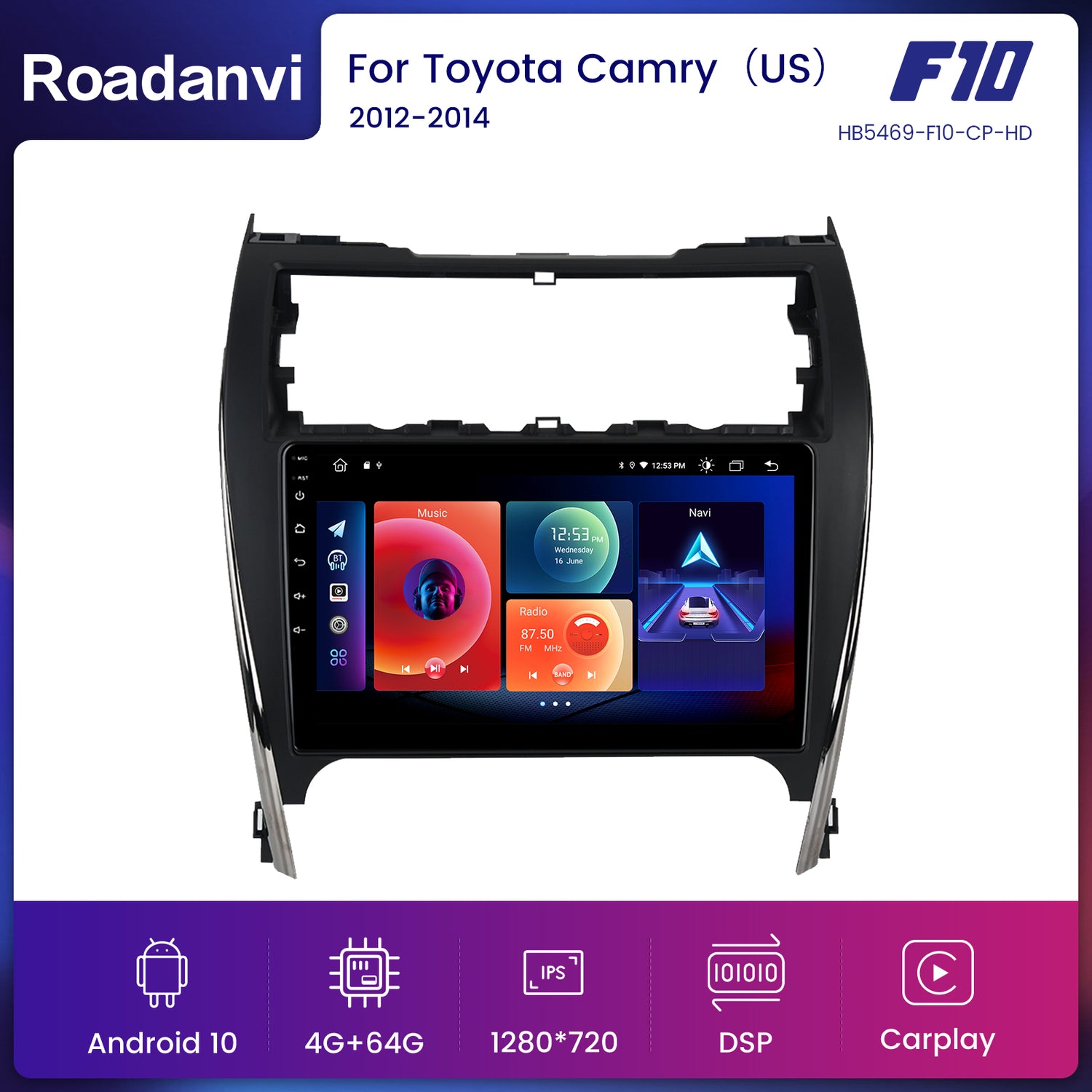 Roadanvi F10 For Toyota Camry 2012 2013 2014 Car Radio Apple Carplay I