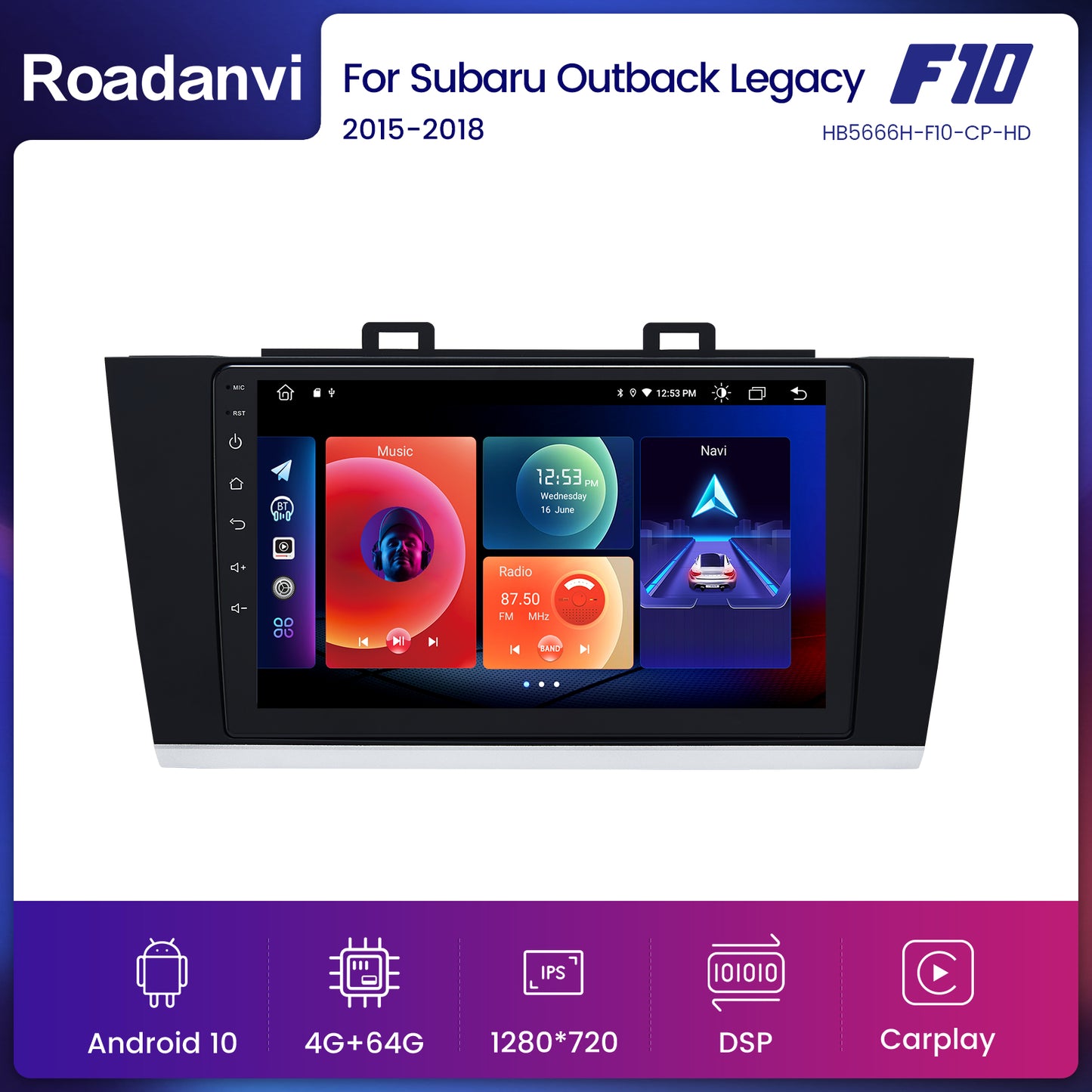 Roadanvi F10 For Subaru Outback Legacy 2015 2016 2017 2018 Car Stereo Apple Carplay IPS Screen 9 Inch 4G RAM Wifi GPS Navigation