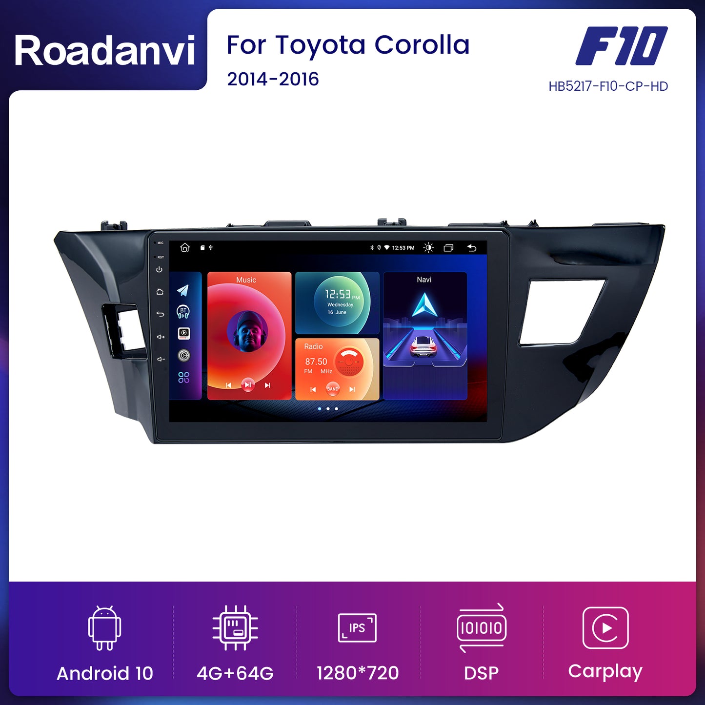 Roadanvi F10 For Toyota Corolla 2014 2015 2016 Car Radio Android Auto 10.2 inch Touch Screen DSP Android 10 Audio