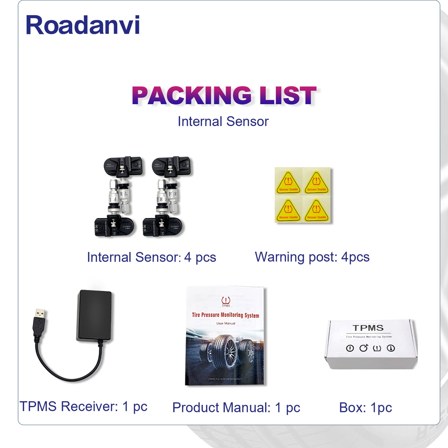 Roadanvi Built-in TPMS APP Car Tire Pressure Monitoring System Car Tire Diagnostic Tool for Roadanvi Device