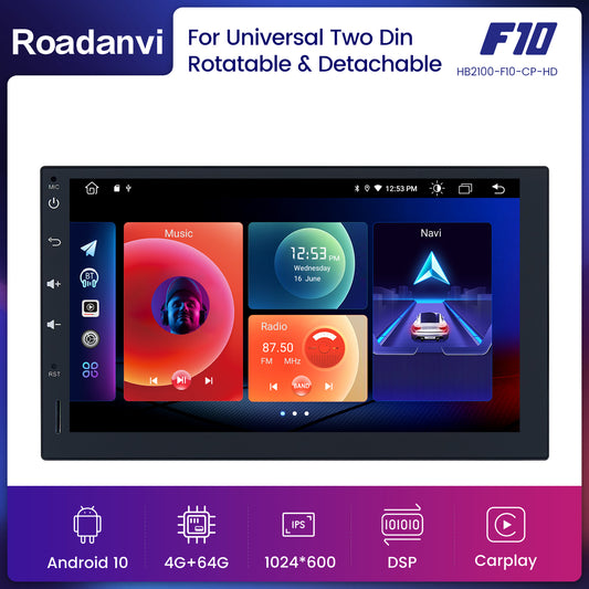 Roadanvi F10 For Single Din Universal Car Radio Android 7 inch Touch screen 2.5D 4*50W Apple Carplay Auto GPS