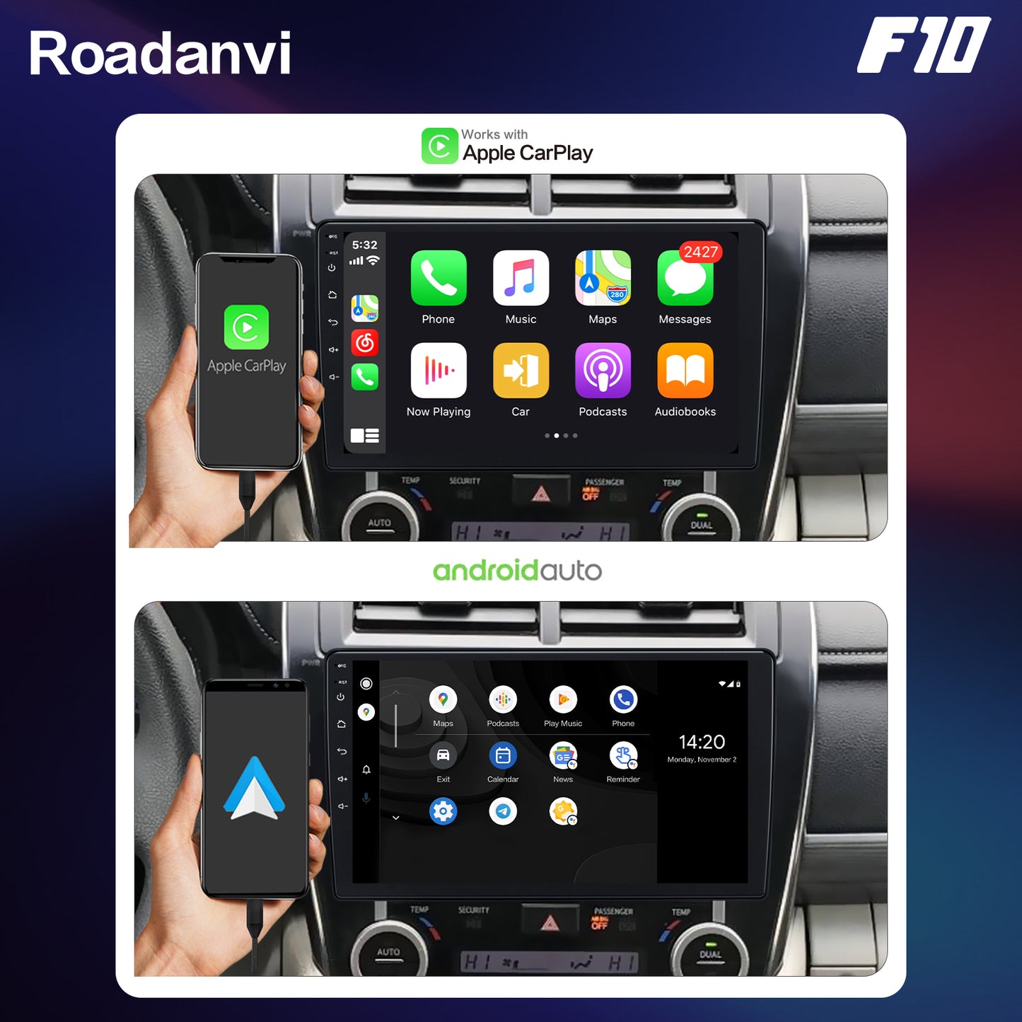Roadanvi F10 For Toyota Camry 2012 2013 2014 Car Radio Apple Carplay IPS Screen 4*50W USB 4G RAM GPS Navigation